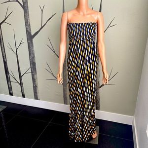 Micheal Kors Navy Orange White Pattern Tube Maxi Dress XS